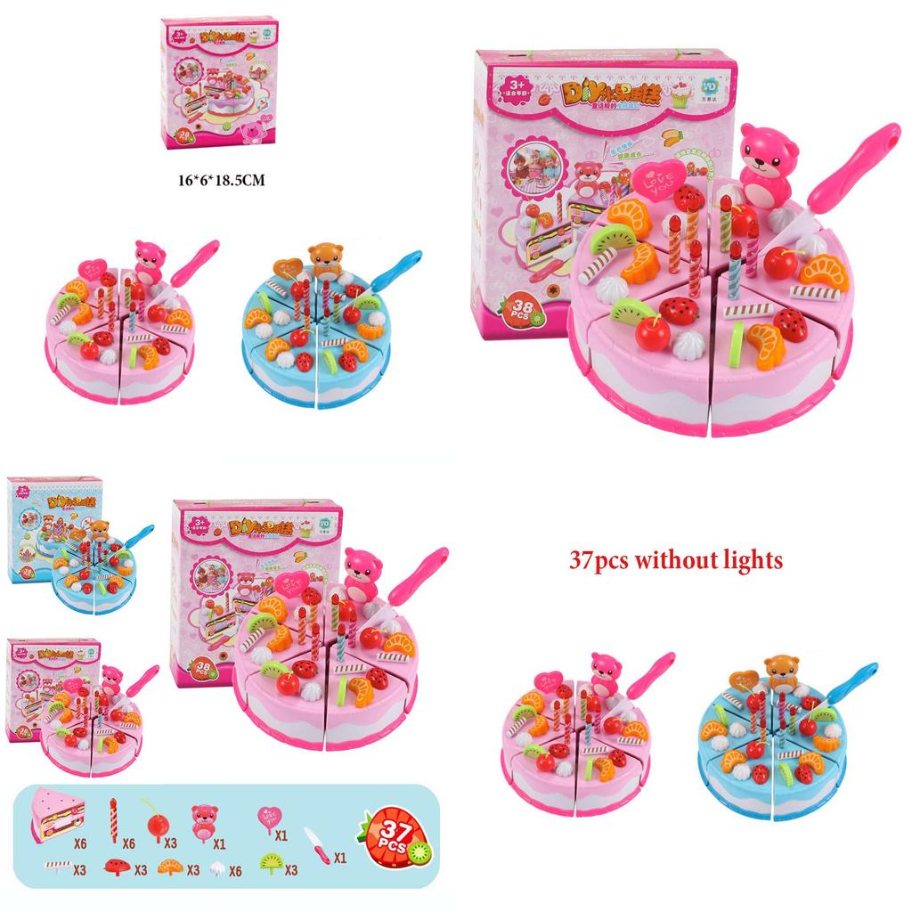 Cartoon Style Cake Food Kitchen Plastic Kettle Cookies Toys For Kids Birthday 37pcs Gift Set