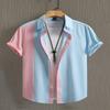 Men's Contrast Patchwork Short Sleeve Shirt Casual Lapel Button Down Top for Daily Commute Vacation