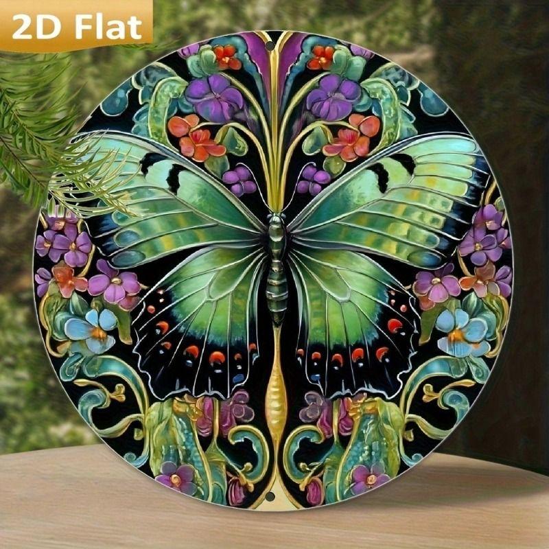Vintage Art Deco Metal Poster Butterfly Flowers for Home