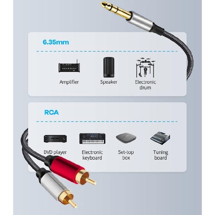6.35mm Male To 2RCA Male Stereo Sound Cable Y Adapter Cable for MP3,Tablets,HiFi Stereo System, Speaker