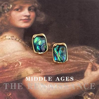 French Style Abalone Shell Stud Earrings Retro Literary Earrings Ear Jewelry