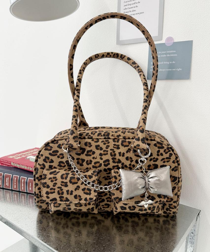 WEGO Charm Chain Boston Size Beige Bag, Girly, Cute, Korean, School, Women's, F,