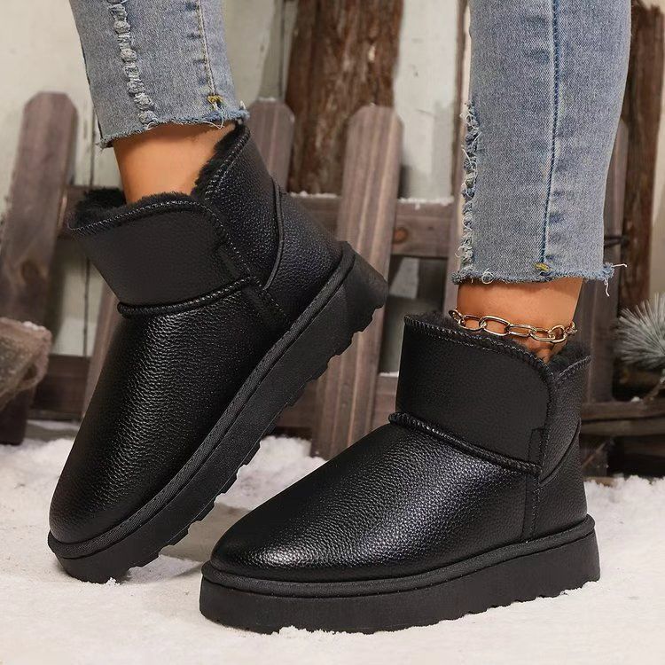Fleece thickened foot cotton shoes versatile short boots 2025 winter snow boots waterproof and non-slip thick-soled large-size short boots