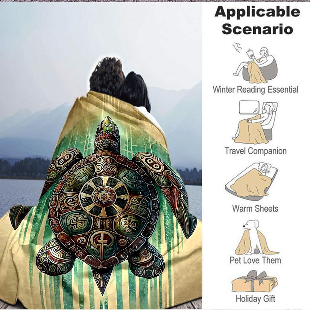 1pc Turtle Artwork Blanket Lightweight Flannel Blanket Throw Blanket For Sofa, Bed, Travel, Camping yy2509026159