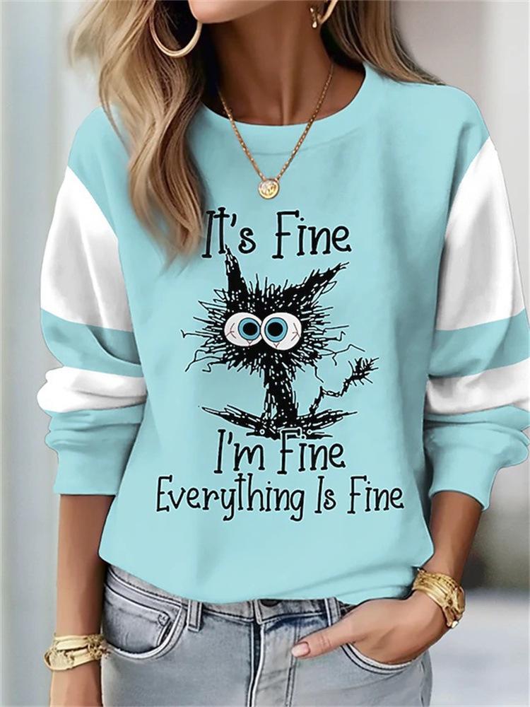 Women's Autumn/winter 3D Abstract Kitten Print Crewneck Sweatshirt Hoodies & Sweatshirts (women’s)