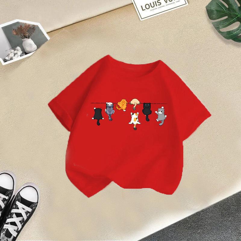 Children's Casual Short-sleeved T-shirt - Summer Boys' and Girls' Casual Cute Cat T-shirt