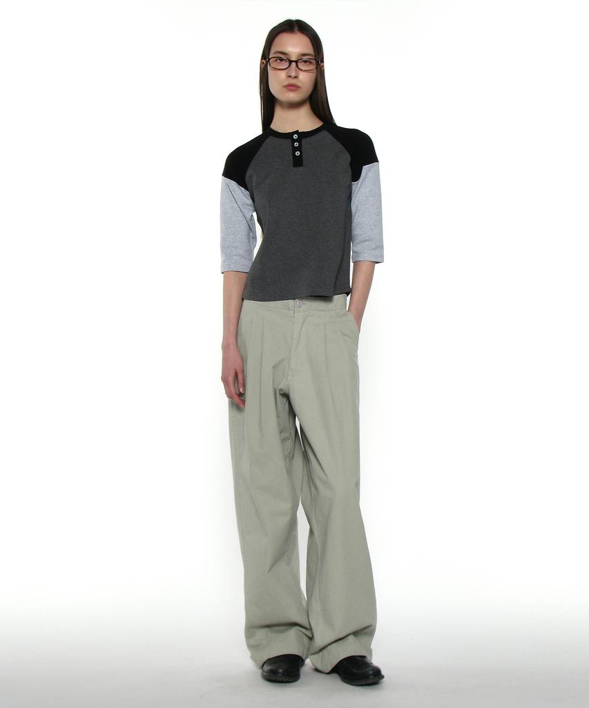 PARTIMENTO WOMEN Pwc Henley Neck Three-Quarter Sleeve Tee_Charcoal Melange