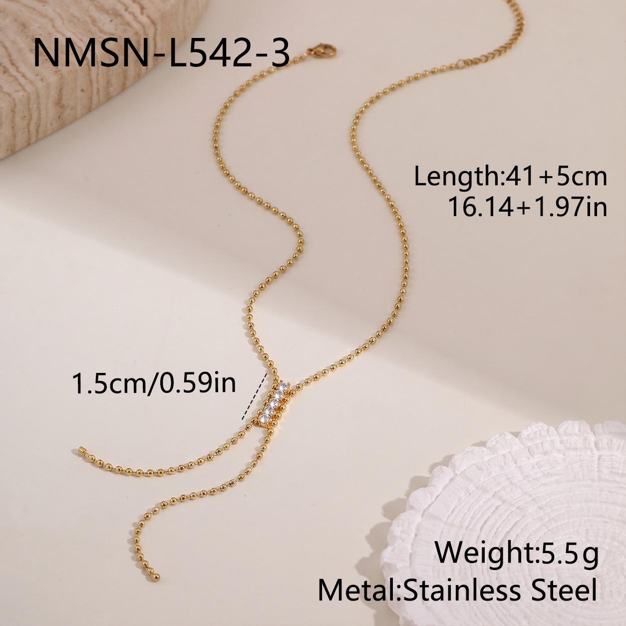 Stainless Steel Bead Chain Adjustable Sliding Zircon Y-shaped Necklace, Pull-out Long Fringed Collarbone Chain 18K