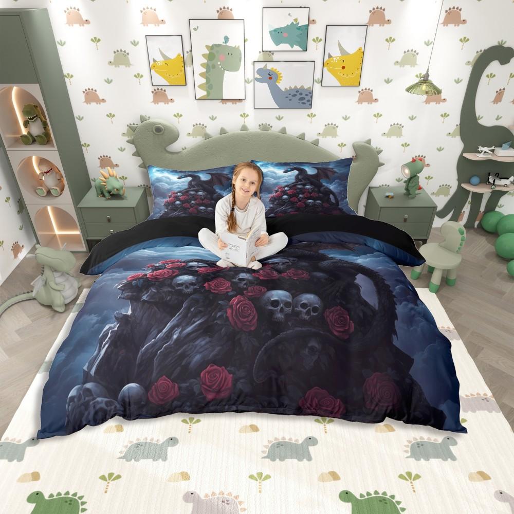 Homewish Kinder Magisches Drachen Bettwäsche-SetPsychedelisches Blau Galaxie Bettwäsche-SetCartoon Westliches Tier Bettwäsche-Set