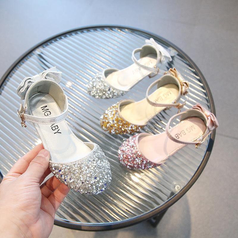 Modne Skórzane Buty Moda Wszechstronne Codzienne Buty Księżniczki Kryształowe Proste Wykwintne Buty Dziewczęce Codzienne Buty Dziecięce Wysokie Obcasy Sandały
