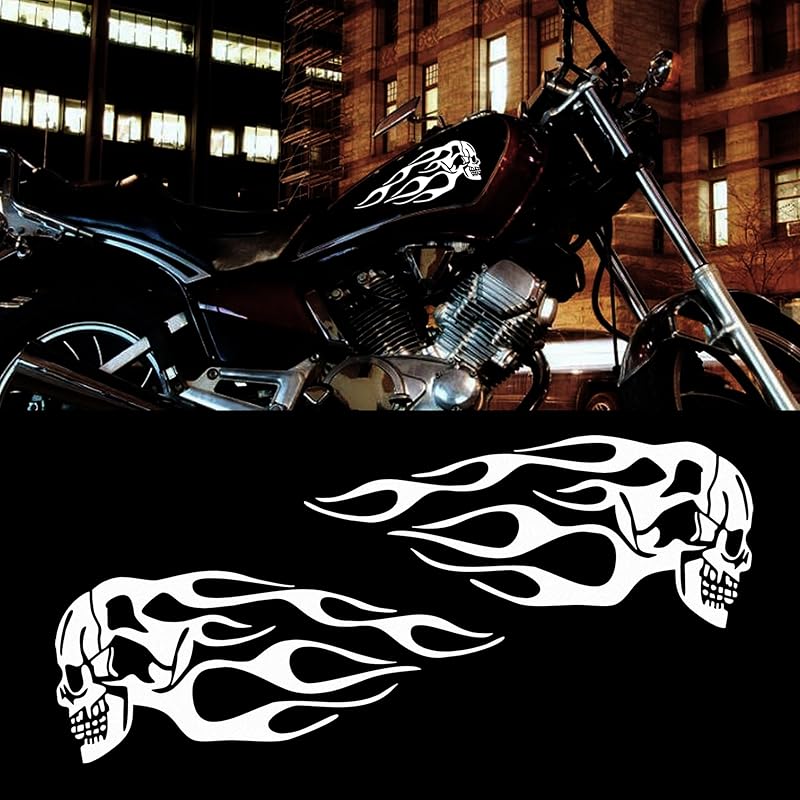 TOMALL 2pcs Skull Flame Reflective Stickers for Car Motorcycle Tank Vinyl Racing Sports Flame Stripe Decal for Golf Cart Off-Road Vehicles