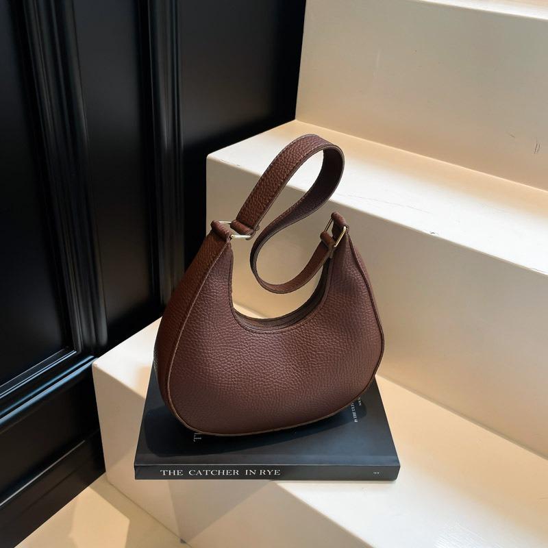 Simple Crescent Moon Bag Solid Color Temperament Underarm Women's Bag New Lychee Pattern Fashion Shoulder Messenger Bag