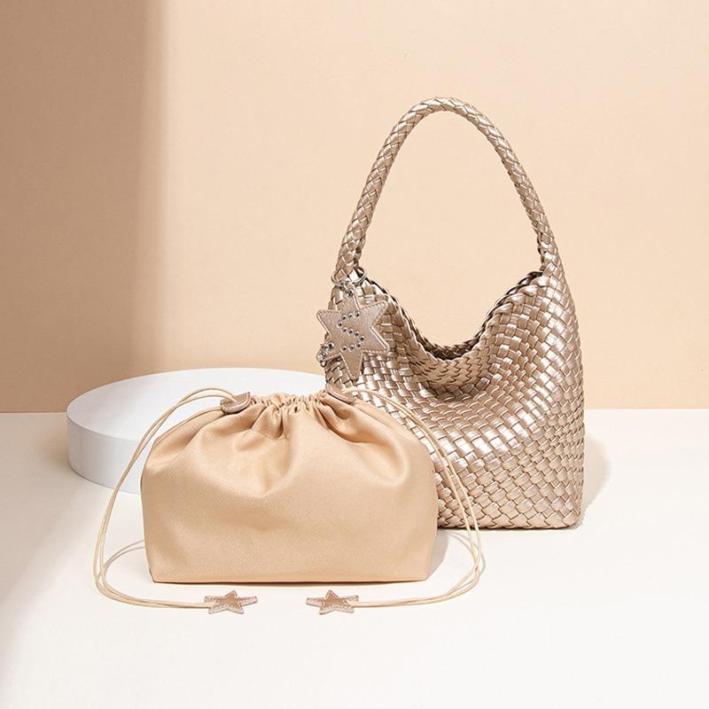 Gun Gun Champagne Gold Hand-woven Tote Bag Women's Large Capacity Premium Handheld Shoulder Bucket Bag