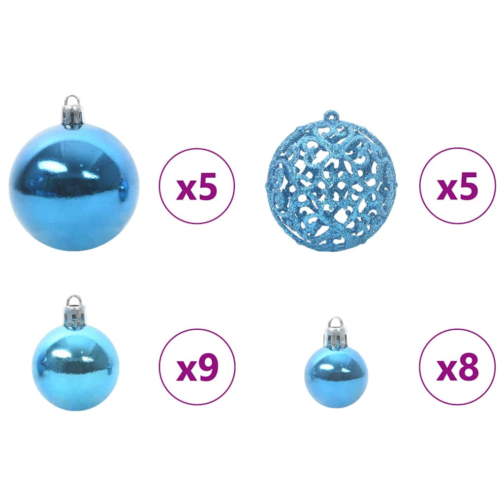 Christmas Ornament Set with 150 LEDs 61 pcs Blue Plastic