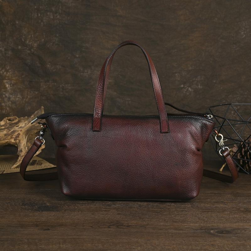 Johnature Dámská retro kabelka Pravá kůže Jednobarevné tašky přes rameno Všestranná měkká hovězí kůže Crossbody kabelka