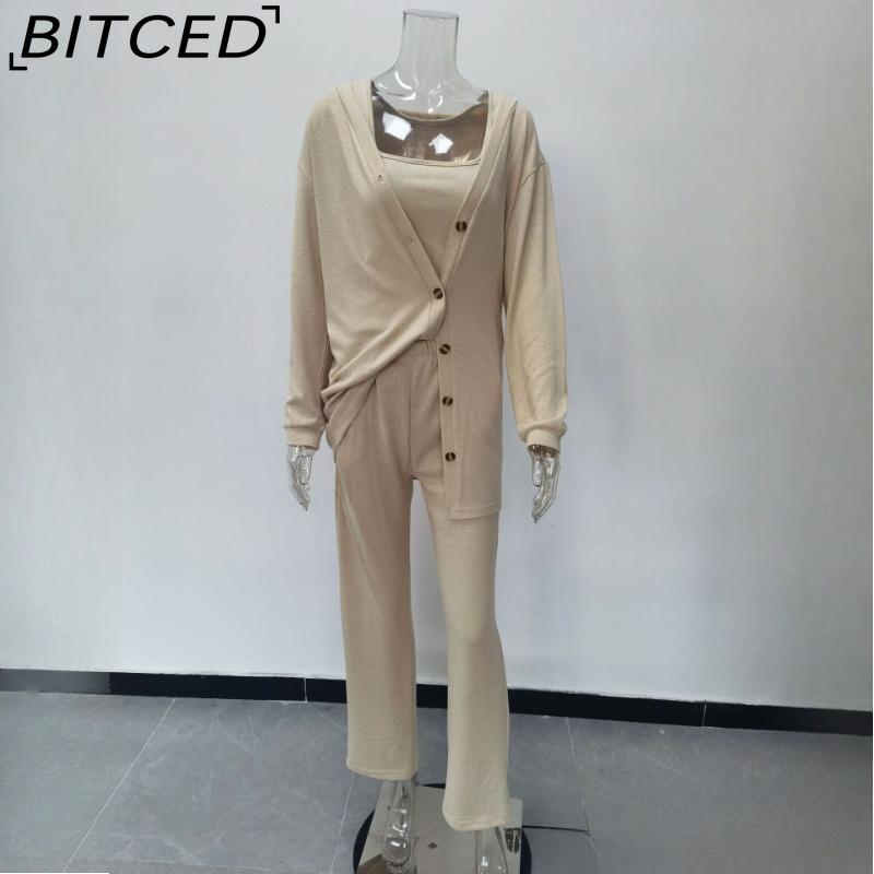 BITCED Knitted Three-piece Summer Women's Coat, Vest and Trousers Set