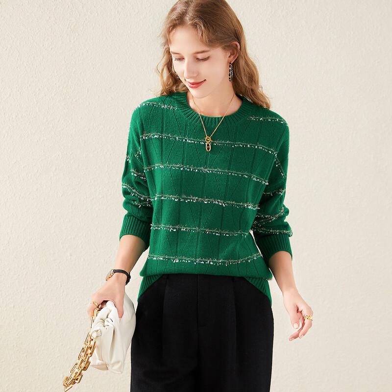 TUHUANG Women's Thick Pure Wool Crew Neck Pullover Sweater (TW34Y4893)