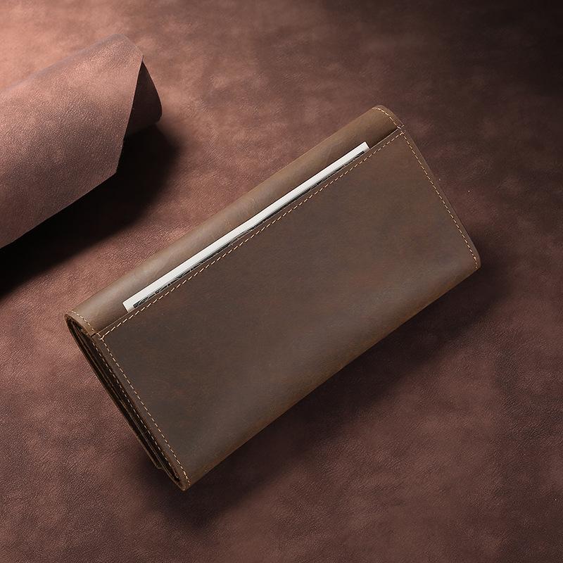 Men's Genuine Leather Trifold Wallet - Large Capacity Retro Crazy Horse Leather Clutch