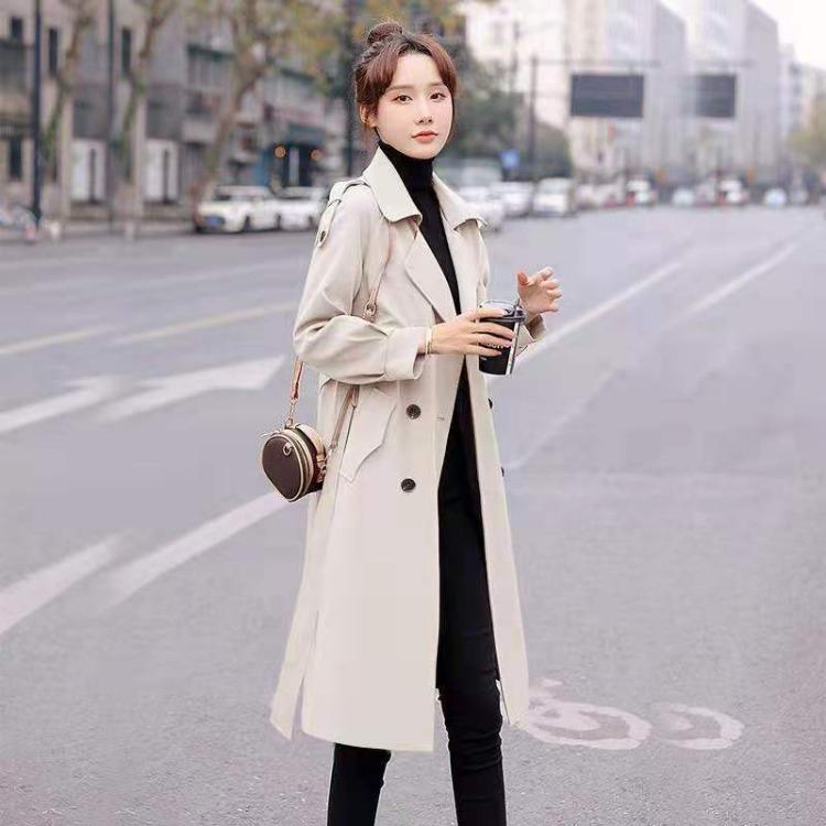 Women Trench Coat Long Over The Knee Thin Waist Autumn Medium Coat Womens Clothing
