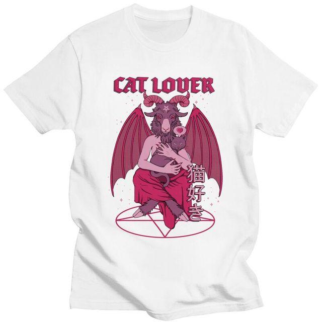 Man T Shirt Funny Baphomet Evil Satan Demon Tops Male Women Harajuku Cartoon GraphicTee Lucifer Goat Tshirt Short Sleeved Tees