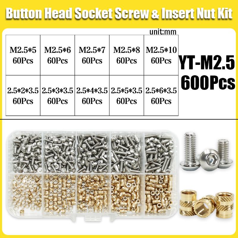 

Латунные термоусадочные вставные гайки и болты, комплект для встраивания резьбы, медные гайки и винты с шестигранной головкой из нержавеющей стали 304, горячее плавление M2 M2.5 M3 M4