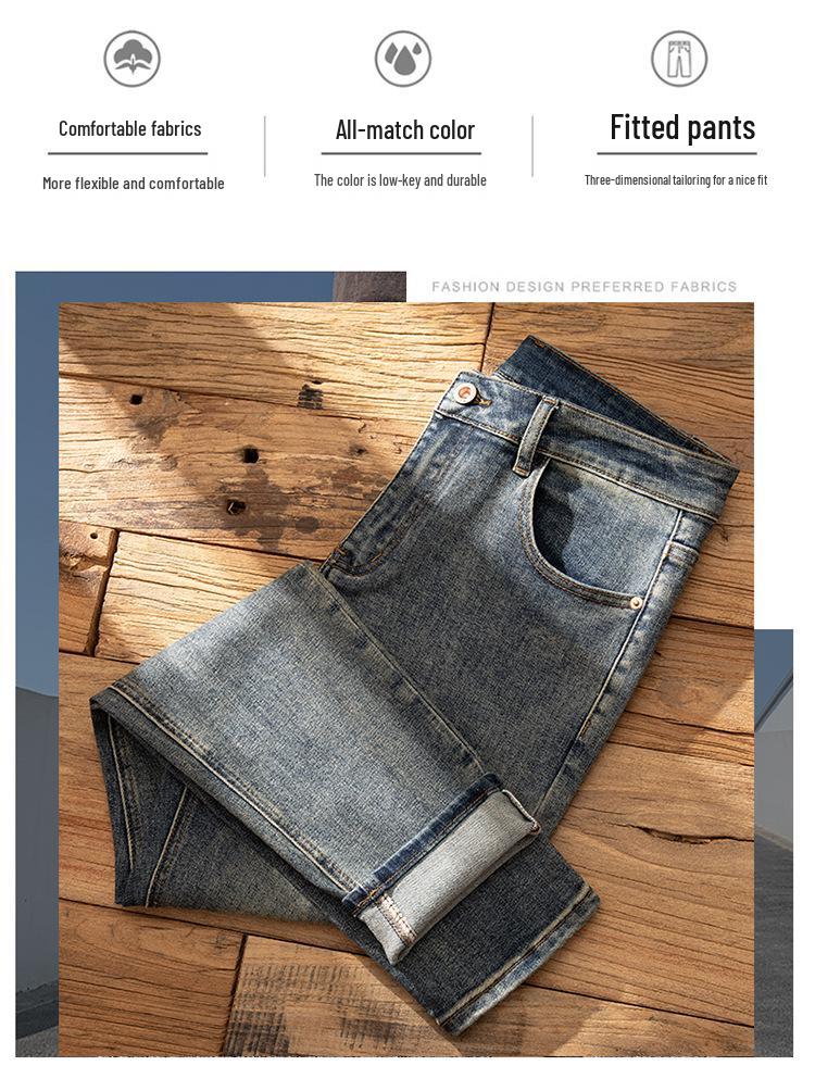 Autumn 2025 Slim Fit Men's Retro Nostalgic Jeans - Mid-High Waist, Straight Leg, Trendy Style