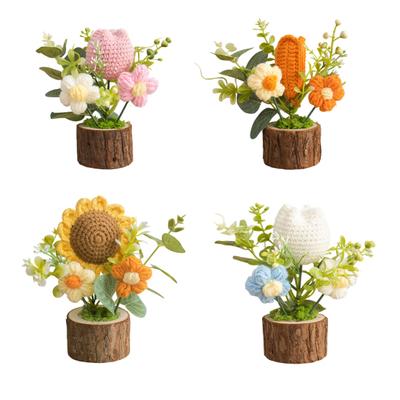 Handgehäkelte Topfpflanze Künstlicher Gestrickter Blumenstrauß Ewige Blume Geschenke zum Muttertag Valentinstag Geburtstag