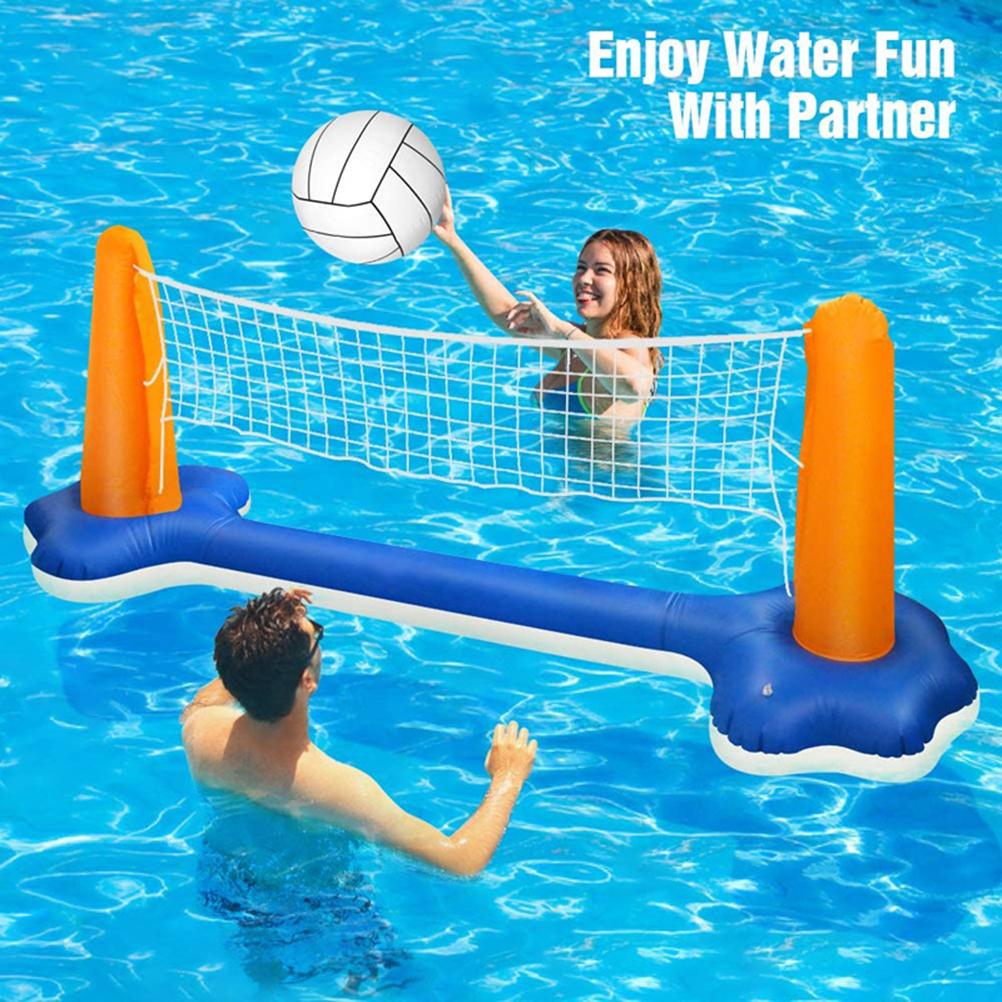 Inflatable Pool Float Set Volleyball Net and Basketball Hoops Floating Pool Swimming Game Toys for Kids and Adults