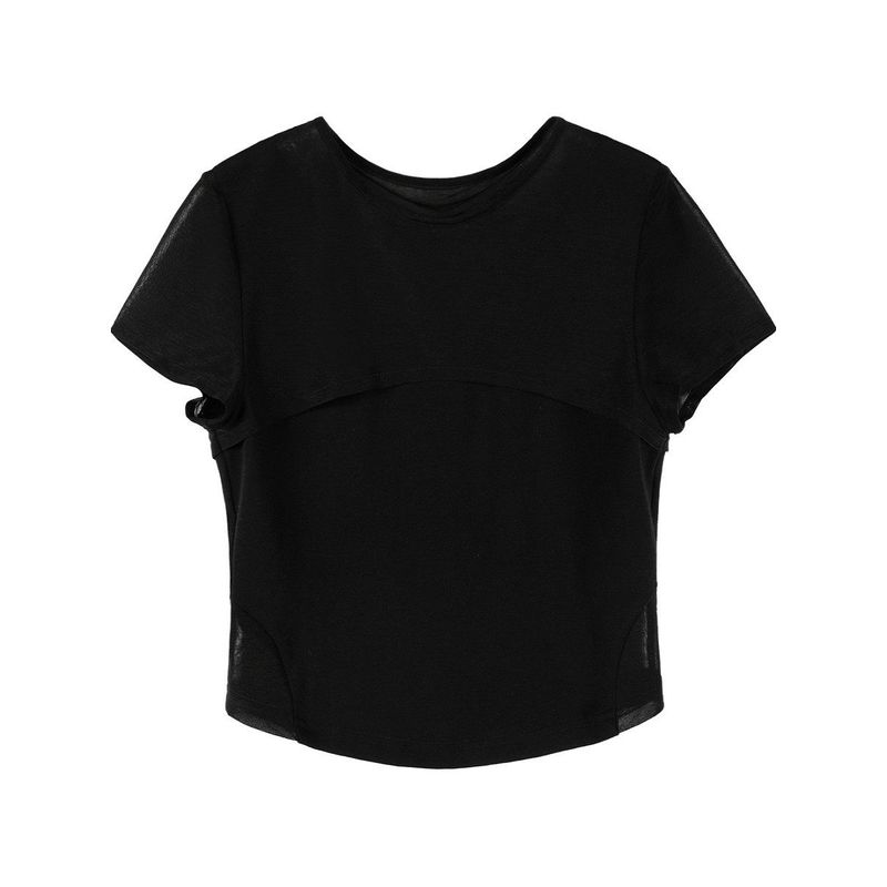 Coolhut Mesh Short Style Patchwork Slim Fit Sexy Short-Sleeve Design Niche 2025 Summer Women's T-Shirt Pure Desire