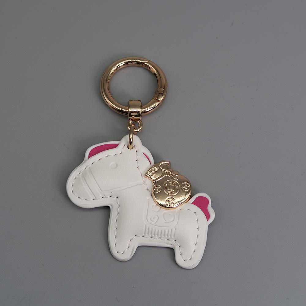 Instant Wealth Leather Keychain with Cartoon Pony Pendant for Couples – Trendy Bag and Car Accessory