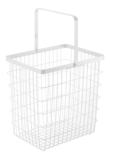 Yamazaki Tower Laundry Wire Basket, Large, White, Approx. W41 x D30 x H39cm, with Handle, 3162
