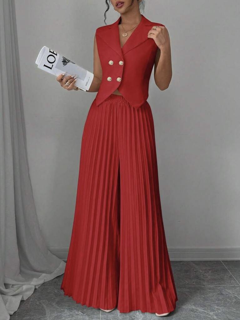Women's New Fashion Vest Cardigan Pleated Pants Set Long Pants Outfit for Women