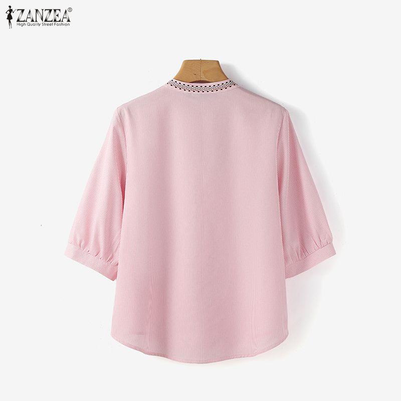 ZANZEA Damska Bluzka Casual z Dekoltem V i Rękawem 3/4 w Stylu Retro