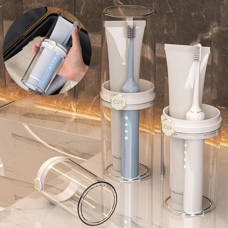 Travel Portable Toothbrush Cup Bathroom Toothpaste Holder Storage Case Travel Toiletries Organizer With Dust Cover