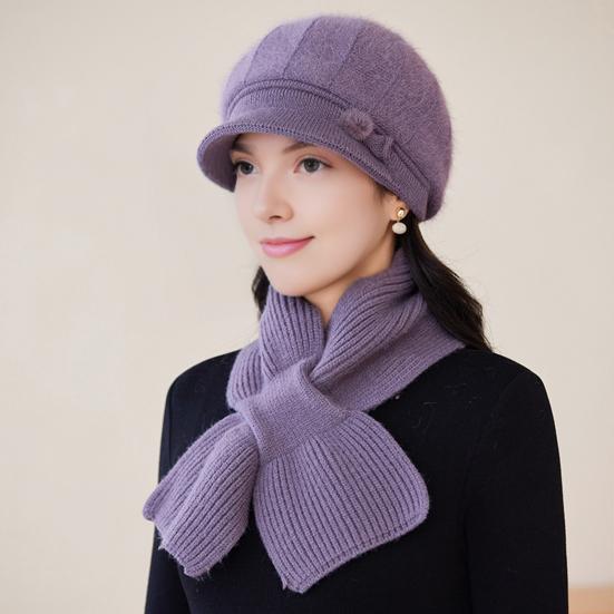 Yousheng 2Pcs/Set Women Hat Scarf Set Solid Color Knitting Baseball Hat Solid Color Thickened Scarf Set Solid Color Elastic Winter Accessories