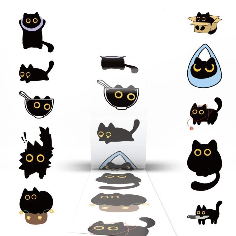 500Pcs Cute Black Cat Stickers Creative Diy Graffiti Stickers Phone Water Bottle Luggage Decals Children Reward Decor Stickers