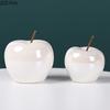 White Ceramic Apple Statue Decoration Desk Ornaments Apple Sculpture Using Button Batteries Glowing Apple Room Aesthetic Decor