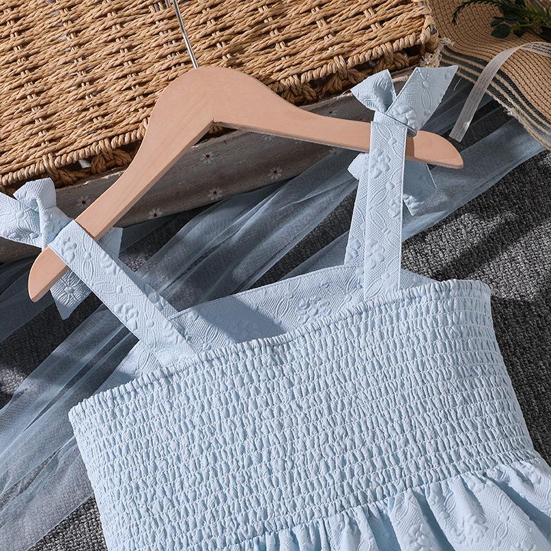 Children's Fashion Bow Halter Dress Spring and Summer Girls' Elegant Blue Princess Dress