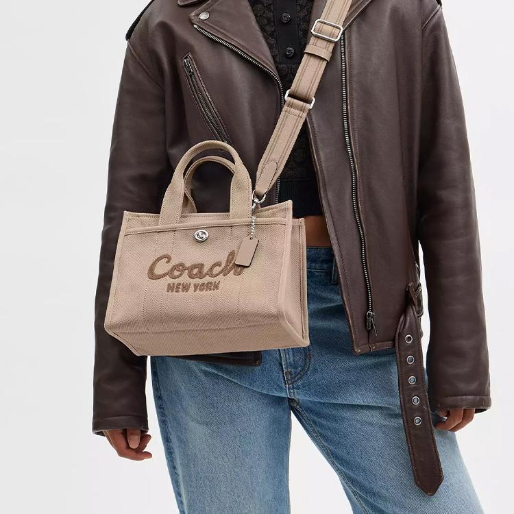 Coach Cargo 26 Embroidered Logo Zipper Closure Large Capacity Canvas Satin Leather Tote Shopping Bag Women Tote Natural CP164-LHVRA
