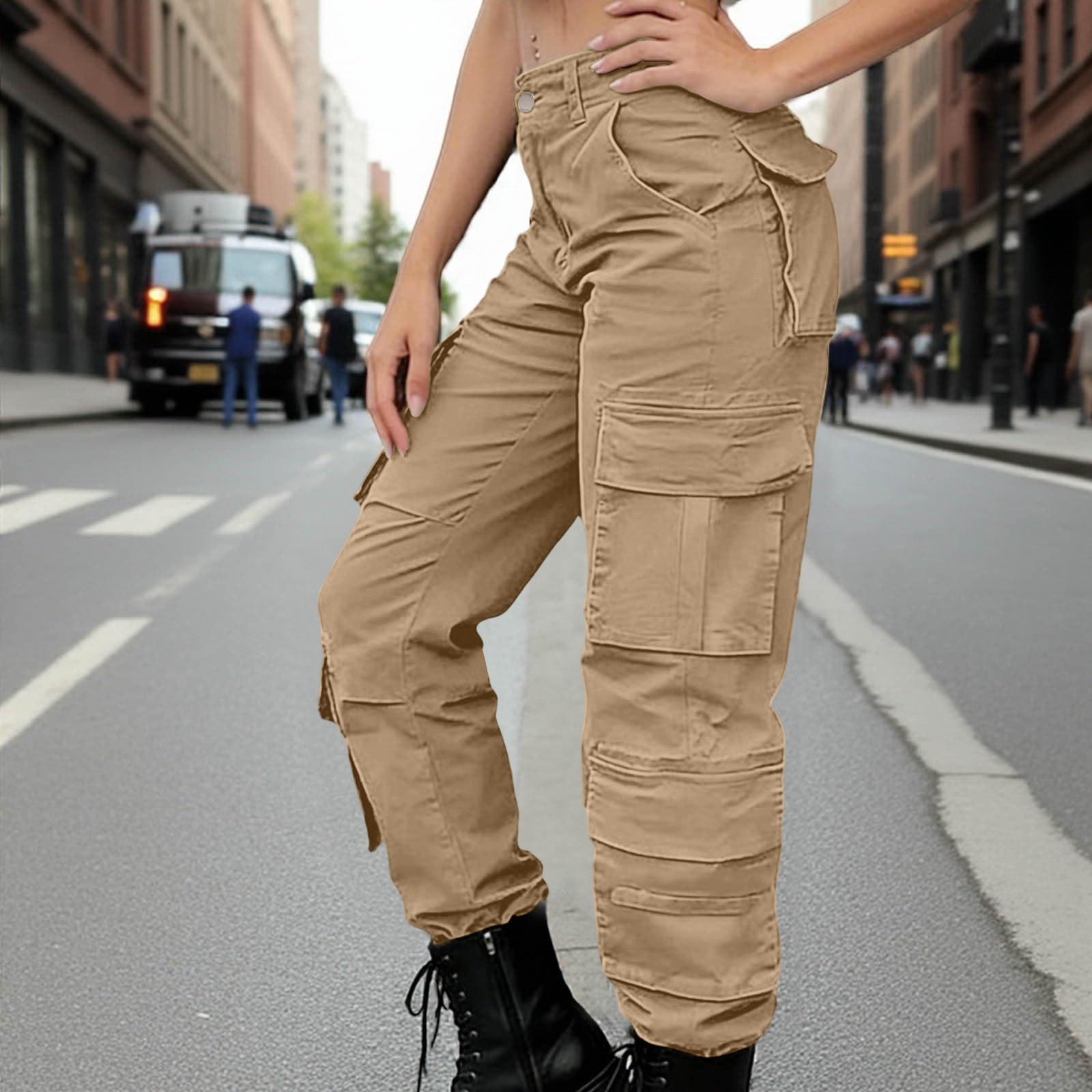 

Ladies Color Pocket Work Pants, Casual And Fashionable Versatile Pants XL хакі