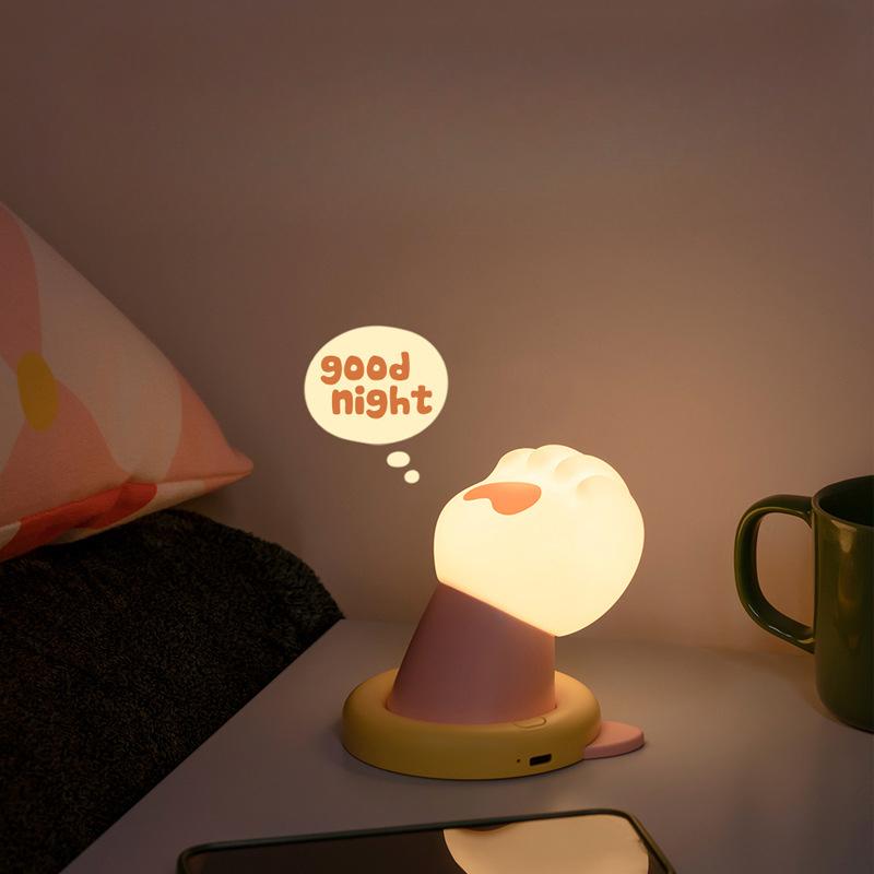 1 Stück Glückliche Niedliche Kralle Nachtlicht Kann USB-Aufladung Kann Zeitgesteuert Nachttisch Schlaf Augenschutz Cartoon Silikon Nachtlicht