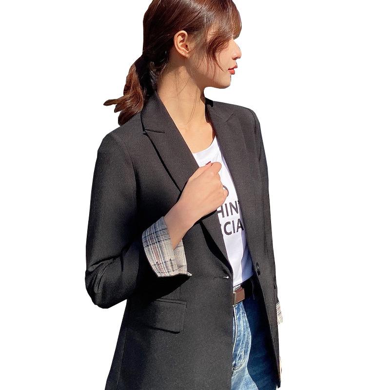 

Пиджак для женщин ранней весной, корейский стиль, уличный стиль, маленький, тонкий, темпераментный, повседневный маленький костюм с закатанными рукавами 2XL чёрный