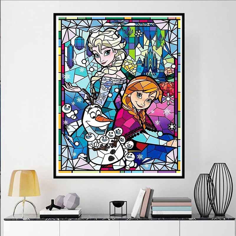 Disney Diamond Painting 5D Frozen Stained Glass Painting Style DIY Gift for Living Room Bedroom Office and Home Decoration