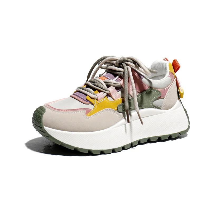 Women's Casual Platform Sneakers Spring New Fashion Breathable Lace-up Thick-soled Sports Shoes Outdoor Casual Vulcanized Shoes