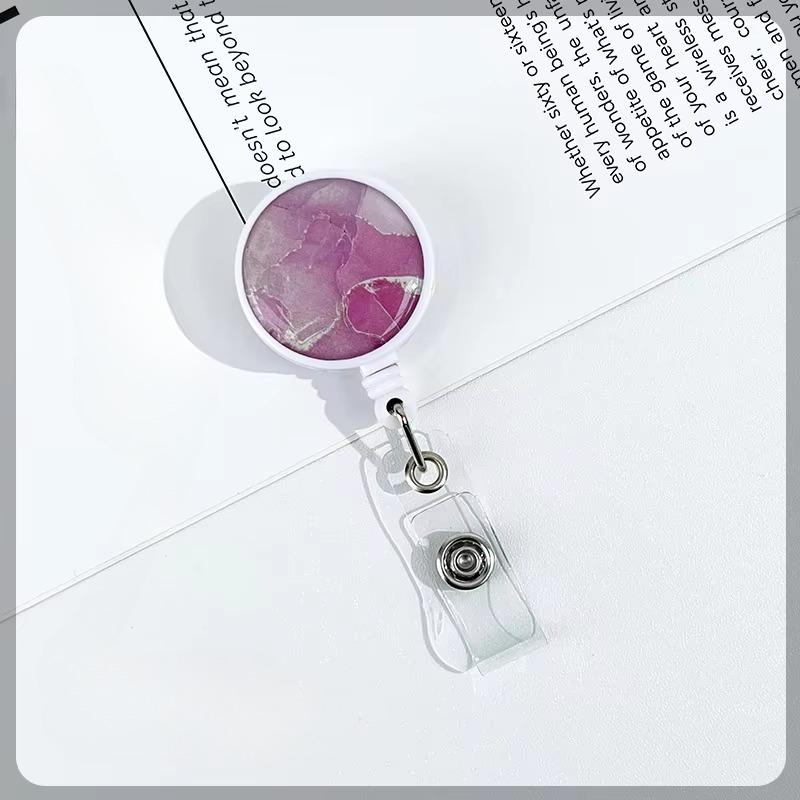 Marble Epoxy Badge Reel for Nurses Medical Retractable ID Card Holder Safety Linger Lanyard for Work Pull Clip Stretch Keychain