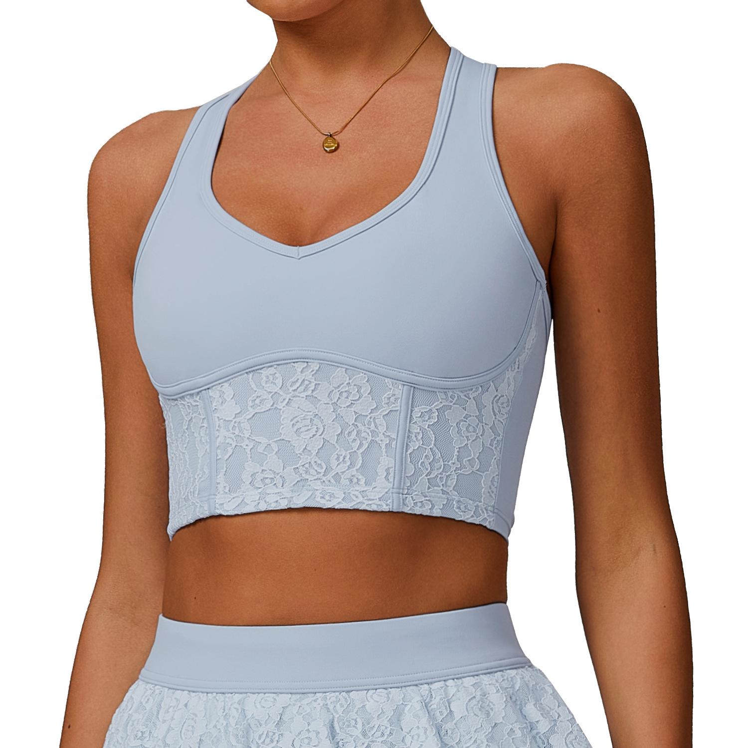 

New Lace Nude Yoga Vest, Mesh Breathable Back Sports Bra, Running And Fitness Top For Women XL