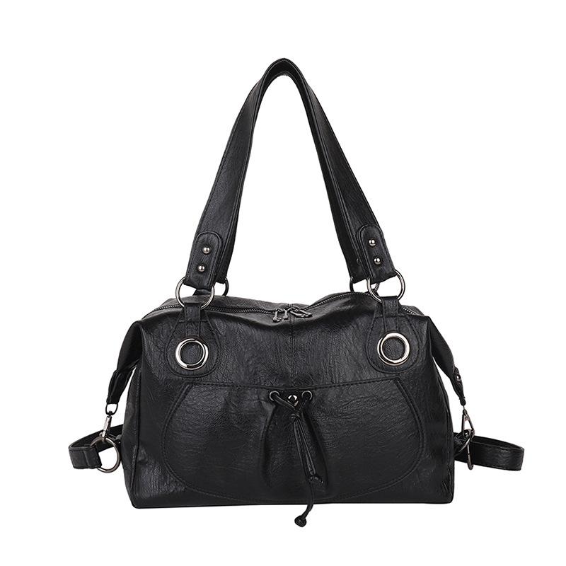 

Retro handbag 2025 new messenger bag large capacity shoulder tote bag trendy fashion casual trendy cool lazy чёрный