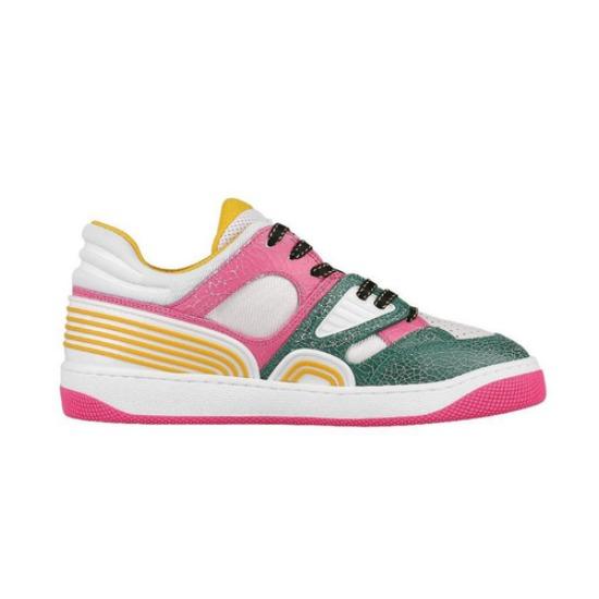 Gucci Basket Leather Low-top Sneakers For Women Pink Green 725905 AABB6 3152