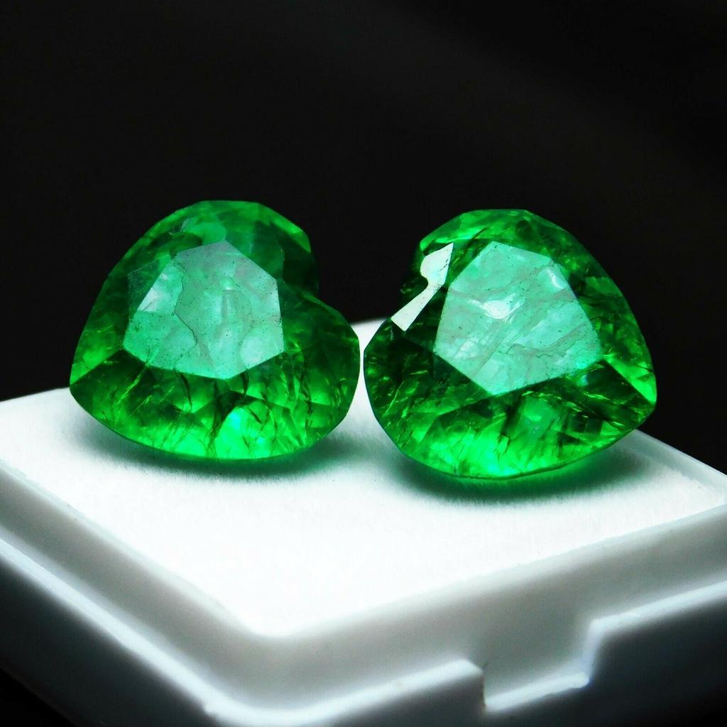 Natural Green Emerald Loose Gemstone 16 Ct Pair Heart Shape for Jewelry Making and Gem Collections
