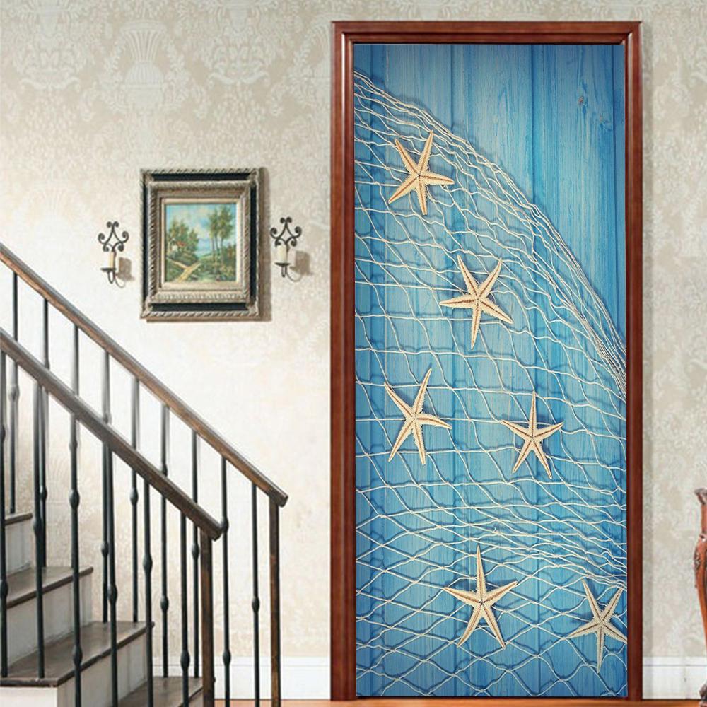 1pcs Porch Beach Scenery Shell Vinyl Door Sticker For Bedroom Home Decor Self Adhesive Removable Wall Decal Door Renovation Waterproof Poster